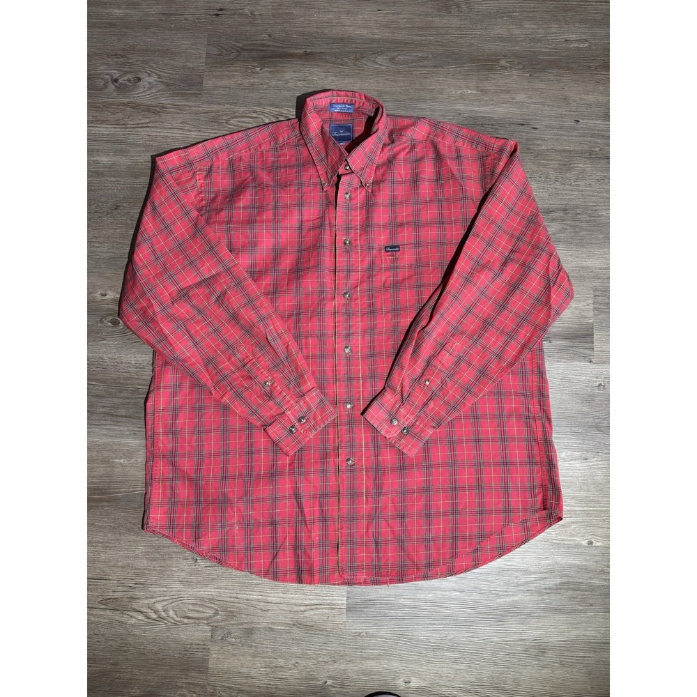 Faconnable Mens XL Red Plaid Button Down Shirt 100% Cotton Made In USA